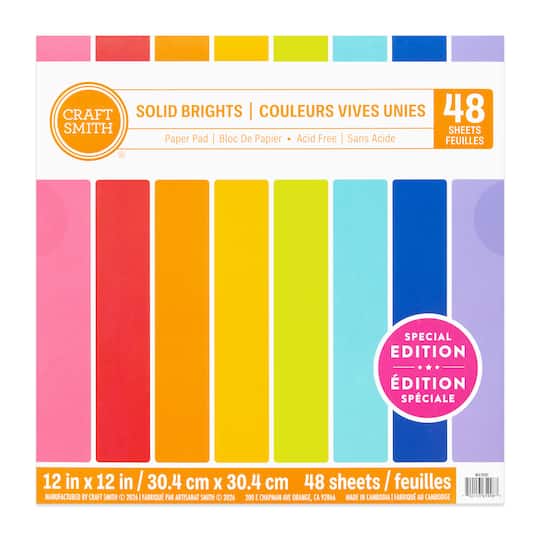 Craft Smith 12" x 12" Solid Brights Paper Pad, 48 Sheets